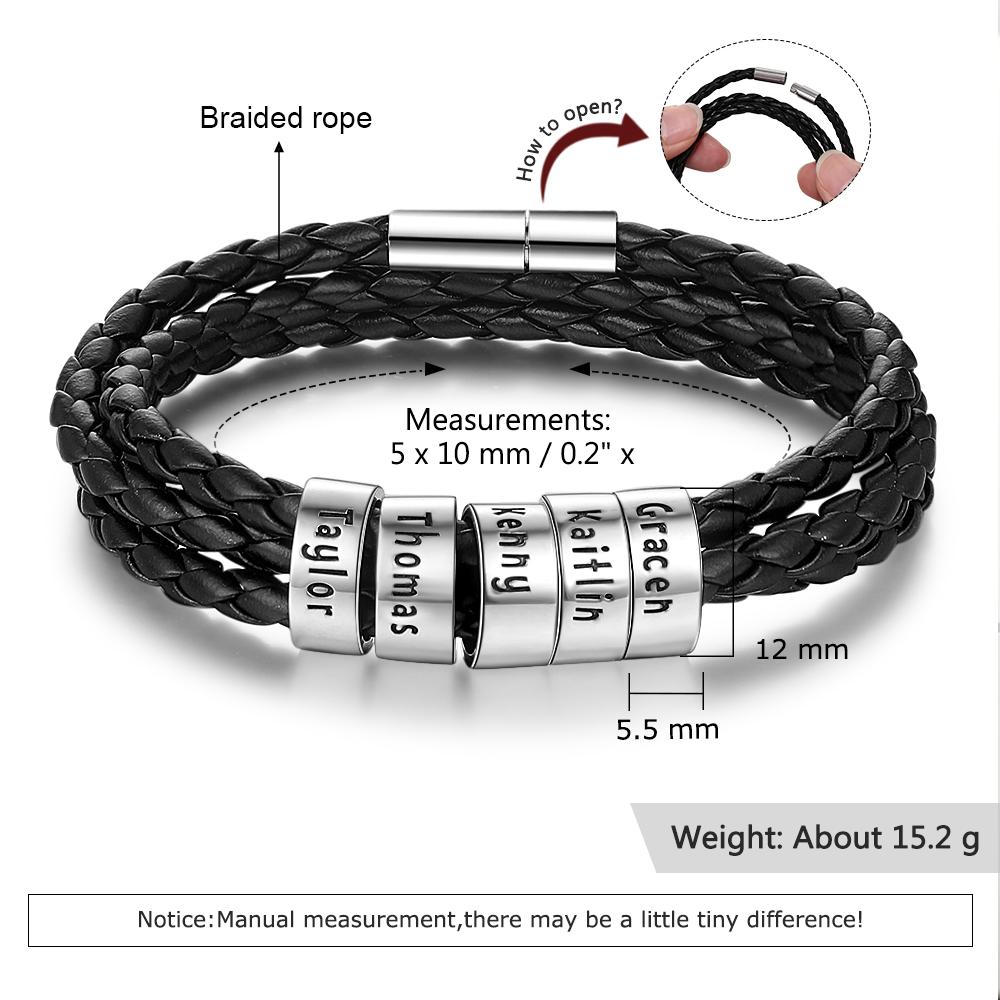 Personalisierte Schwarze Geflochtene Seilarmbänder für Männer, Graviert mit 5 Namen, Mehrfachumrundung, Bangles, Versprochen, Benutzerdefiniertes Jubiläumsgeschenk, Geschenk, Jubiläumsgeschenk