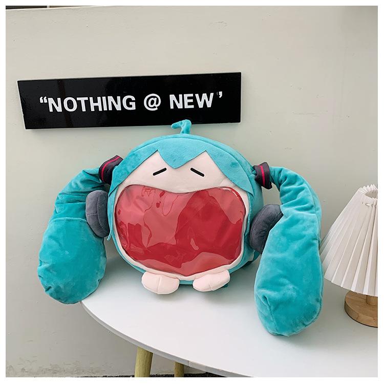 New Hatsune Miku double shoulder cartoon cute plush Lolita funny soft girl bag