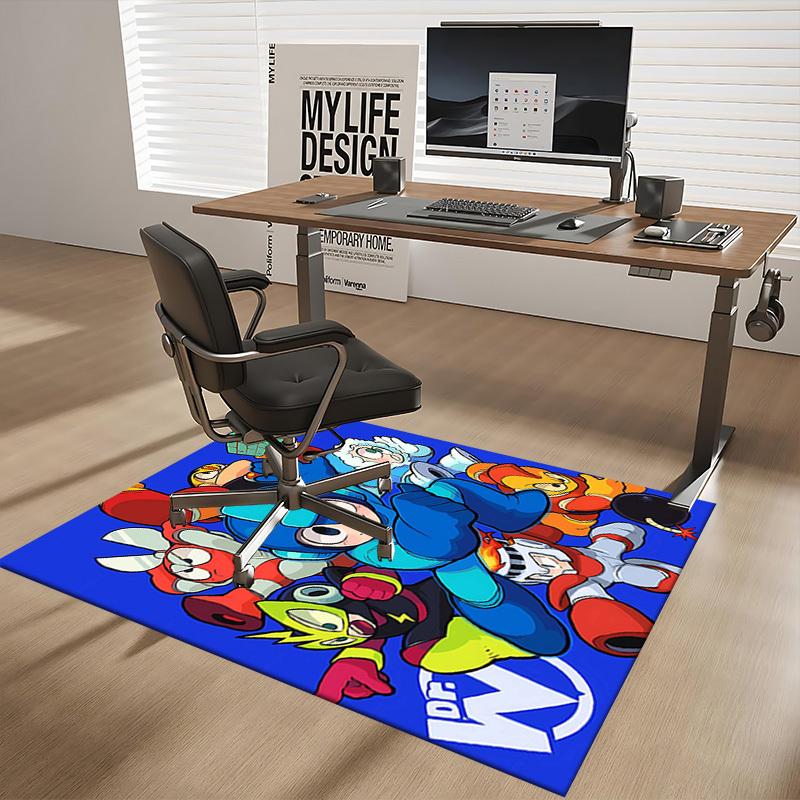 1pc Mega Man Anime Cartoon Design Office Chair Mat Non-Slip Carpet for Home Decor, Living Room, Bedroom, Game Room - Perfect Gift for Fans!Y095
