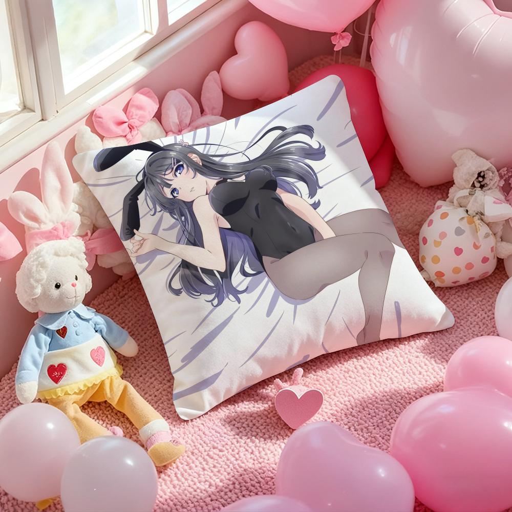 Mai S-Sakurajima Anime Cushion Cover Pattern Printed Pillowcase for Living Room Sofa Cushion Cover & Bedroom Decor