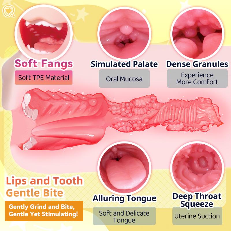 YUU Realistic Mouth Soft Fangs Male Masturbator for Oral Sex Deep Throat Anime Masturbation Toy with Teeth Tongue Blowjob Machin