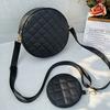 Bag women's new solid color rhombus embroidered messenger small round bag with change small bag fashionable one