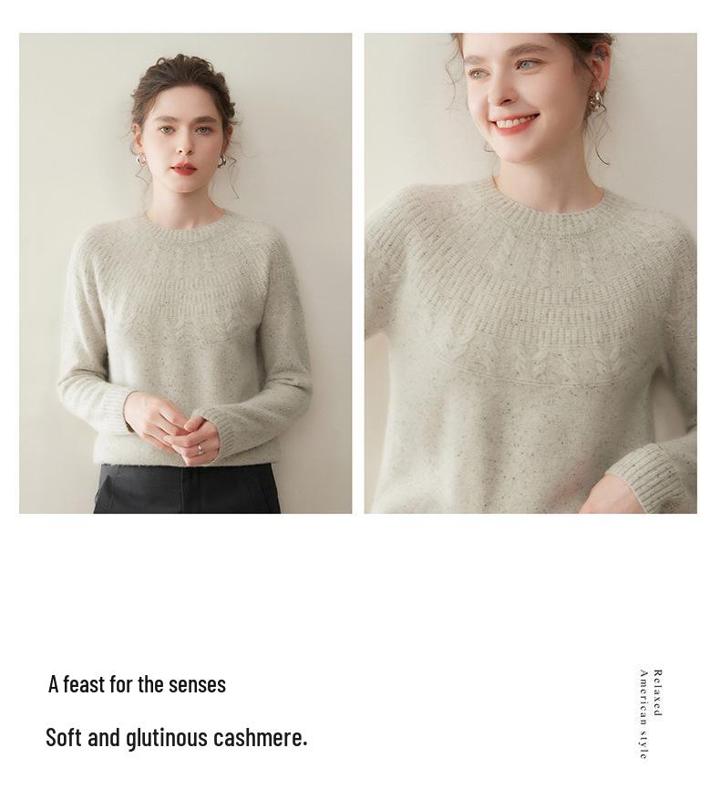 Women's Cashmere Knit Long Sleeve Pullover - Versatile Round Neck, Thick, Solid Color, Perfect Base Layer for Autumn/Winter