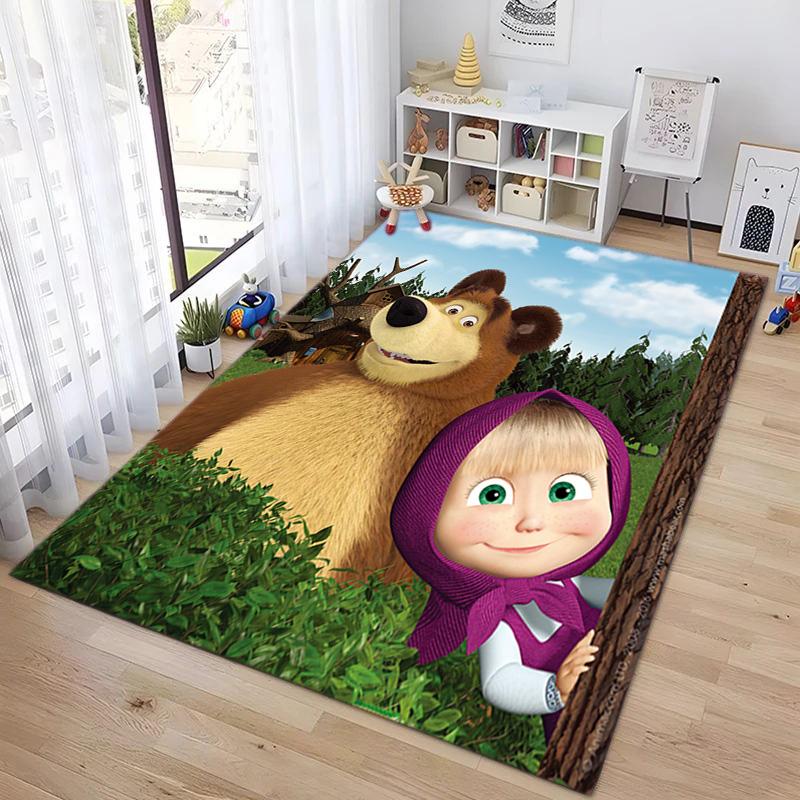 Russian animation Masha and the Bear Fairy Tale Cartoon Carpet Soft Home Living Room Bedroom Door Mat Outdoor Picnic Ground Mat rug T1
