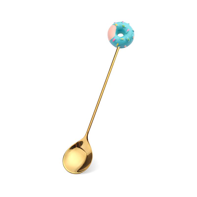 Cute Stainless Steel Donut Shaped Spoon Fork Ice Cream Cake Dessert Spoons Coffee Stirring Spoon Candy Cartoon Teaspoon