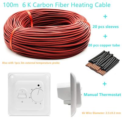 Ruční termostat a 100m 6K topný kabel Kombinovaný 66Ohm/m uhlíkový podlahový topný drát se sadami termostatů