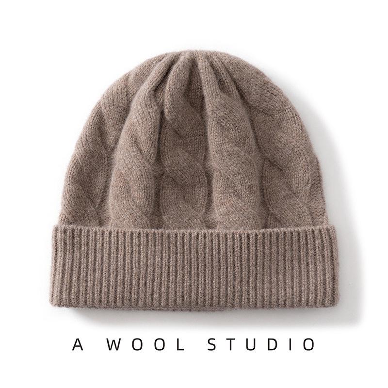 Heavyweight Thickened Wool Cashmere Knit Hat - Double Layer, Warm, Pure Color
