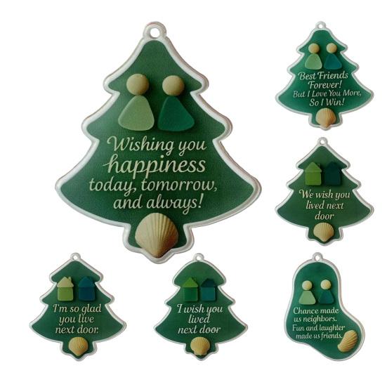 Christmas Pendant Xmas Tree Stocking Shape 2D Acrylic Seaside Festive Decoration with Lanyard Beach House Holiday Decor