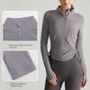 Chuandun Top da Yoga Slim a Maniche Lunghe da Donna Autunno Inverno con Collo Alto Mezza Zip e Pieghe Coulisse