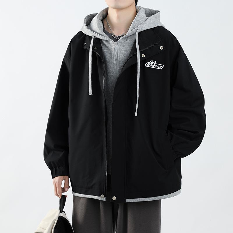 

Поддельная куртка-двойка для подростков, студентов, весенне-осенний топ, новая свободная куртка с капюшоном, красивая 3XL