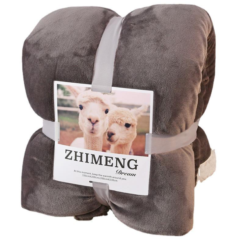 Double-Layer Thickened Flannel and Lamb Fleece Blanket with Solid Color and Custom Logo