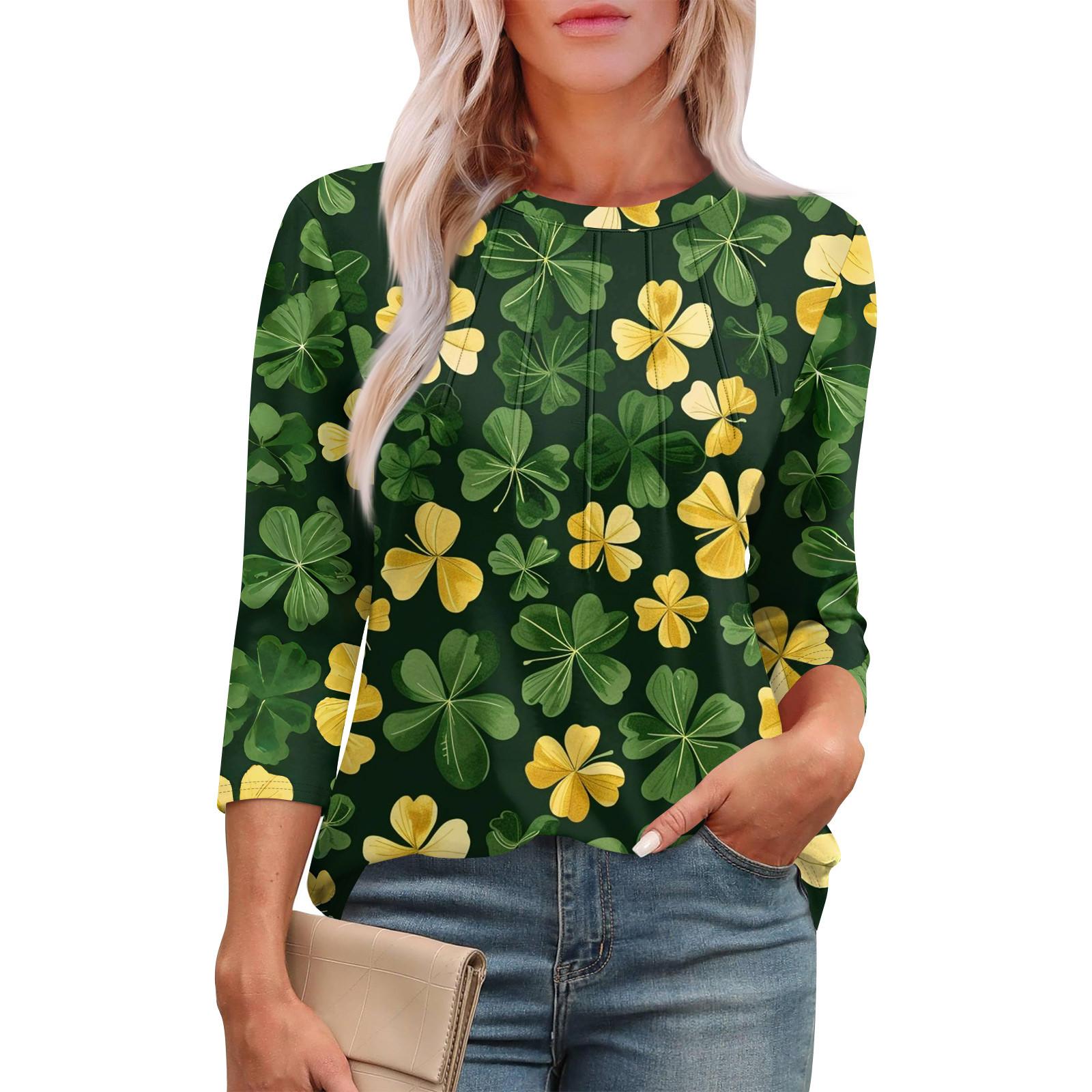 

Женская мода круглый вырез семь рукавов St. Футболка с принтом ко Дню Святого Патрика и складками L жёлтый