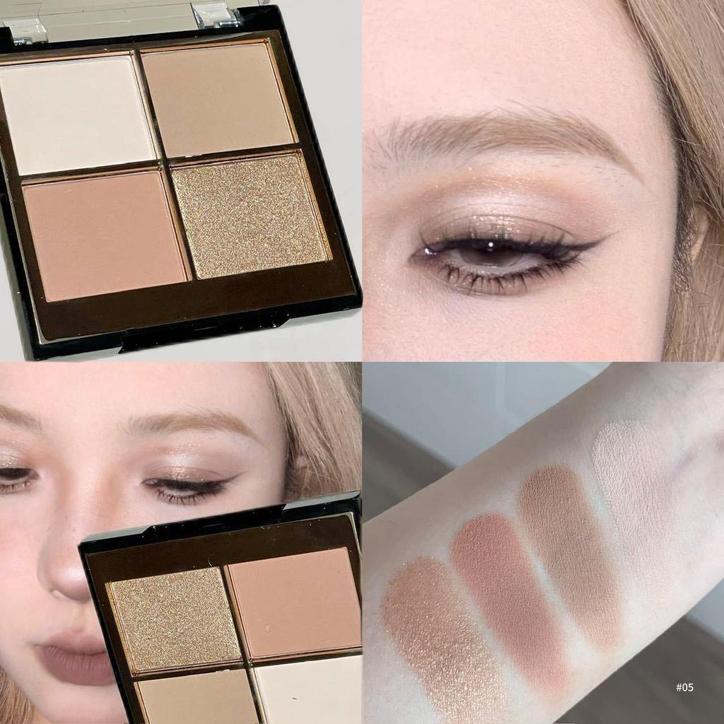 Palette Ombretti Tonalità Terra Herorange: Mix a quattro colori con finiture opaca, shimmer e glitter intensi nelle tonalità del rosa e del marrone.