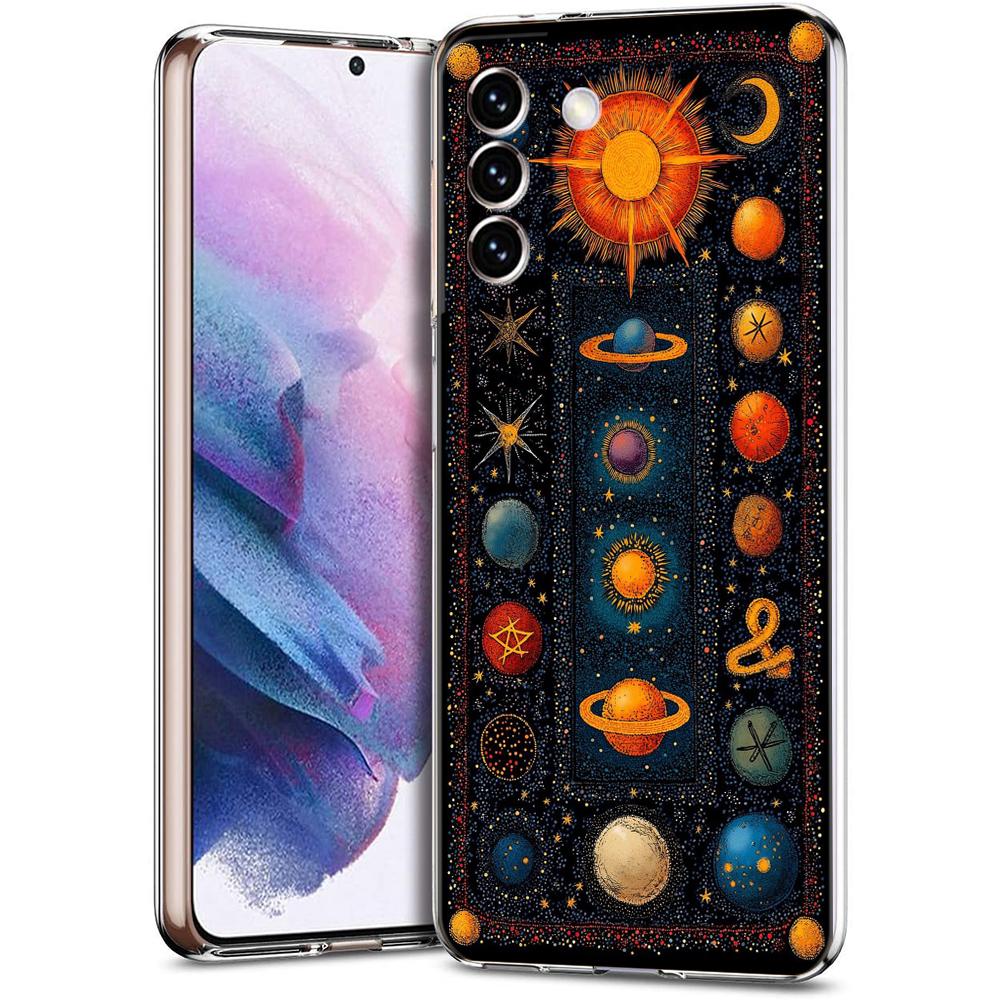 Transparent Phone Case Cover for Samsung Galaxy S25 S24 S23 S22 S20 S21 FE Ultra S24 S23 S10 S10E Plus 5G Sun Moon Stars Pattern