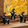 Witch Hat Table Decorations 3Pcs Halloween Decoration, Black Cat Ghost Decor, Figurines Rustic Farmhouse Wooden Centerpieces for Home Office
