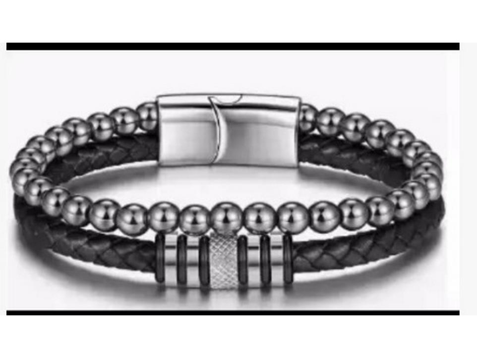 

Men s Woven Leather Bracelet with Titanium Steel Magnetic Buckle чорний
