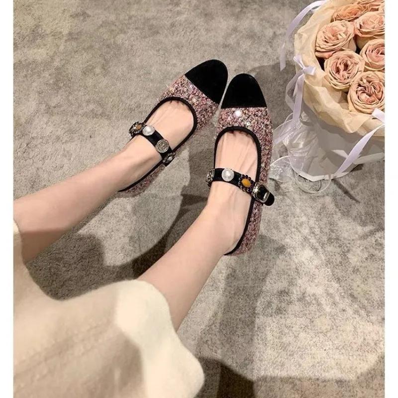Ladies Shoes 2025 Brand Mary Janes Women's Flats Casual Daily Flats Women Pearl Mixed Colors Round Toe Buckle Strap Shoes Women