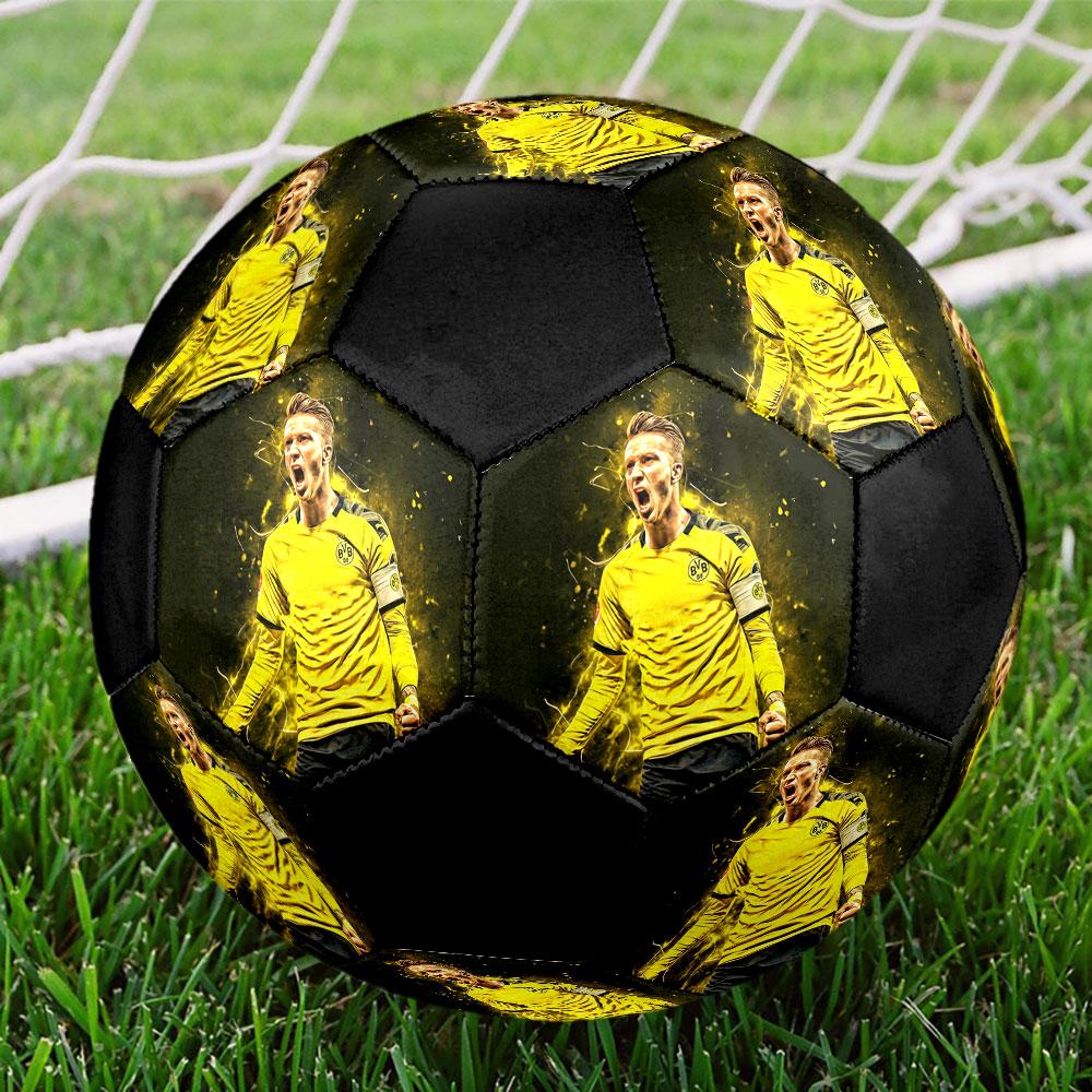 Marco Reus Printed Size 5 Soccer Ball, Machine-Stitched PVC, Durable & High Bounce, All Ages Fit, Fan Merchandise, Matches & Outdoor Use.