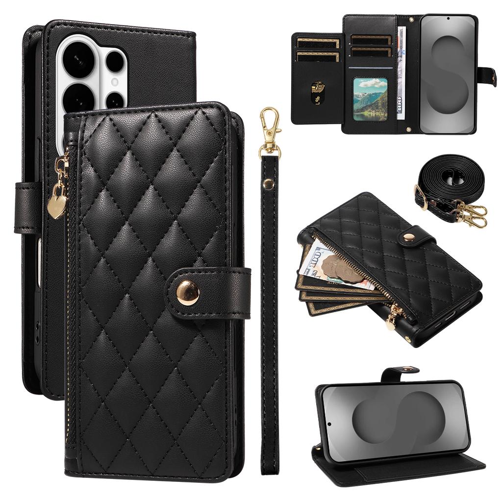 For Samsung Galaxy S26 Ultra Wallet Case with Straps, Rhombus Leather Stand Phone Cover