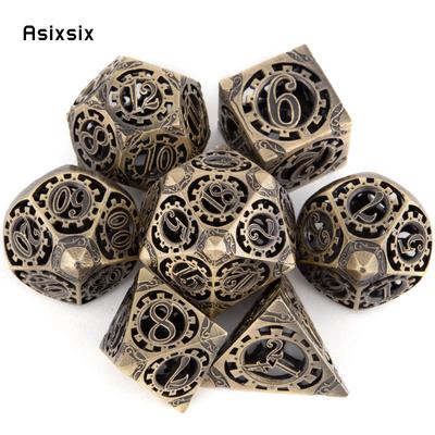 7 Pcs  Yellow Gear Wheel Metal Dice Hollow Metal Polyhedral Dice Set Suitable for Role-Playing RPG  Board Game Card Game