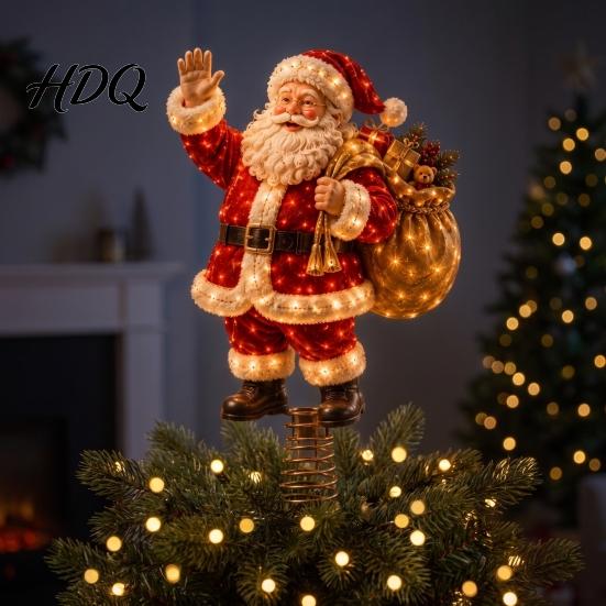 Festive Christmas Tree Finial Lighted Topper Illuminated Santa Claus Gingerbread Nutcracker Treetop Unique Winter Home