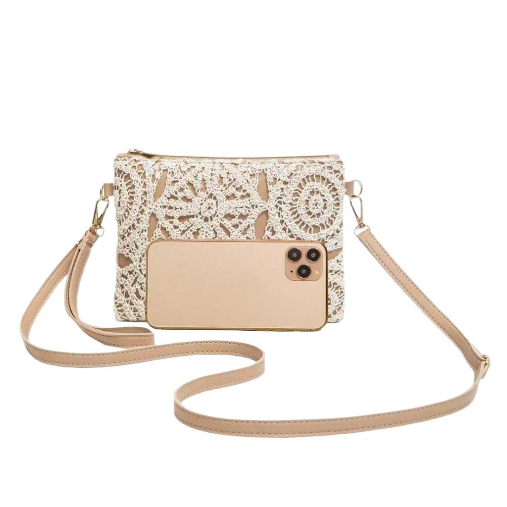 Bolsa de Crochê de Palha Estilo Coreano - Bolsa de Praia Floral Retrô para Mulheres