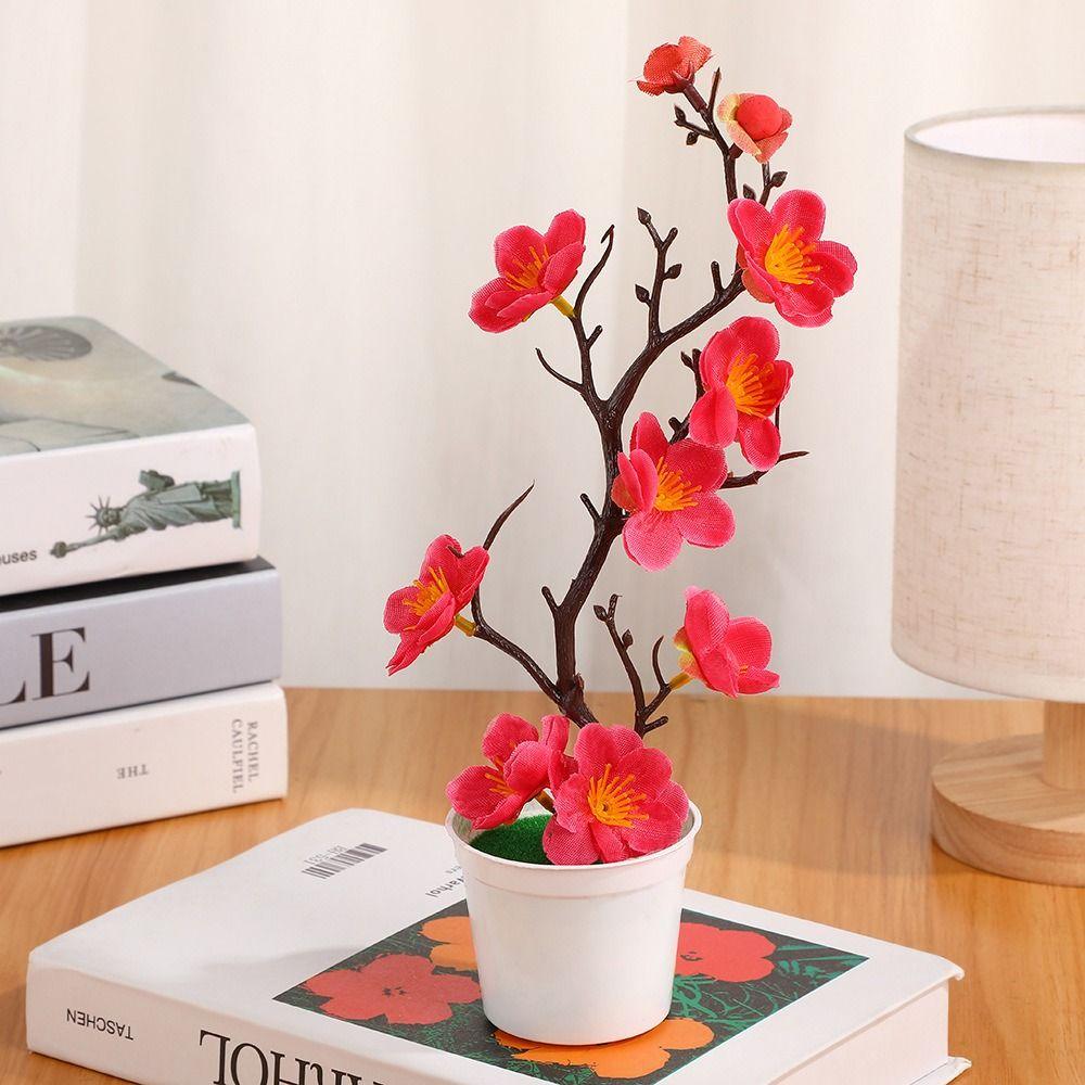 5 Colors Artificial Potted Plant 11*27cm Simulated Tree Ornaments New Plum Blossom Pot