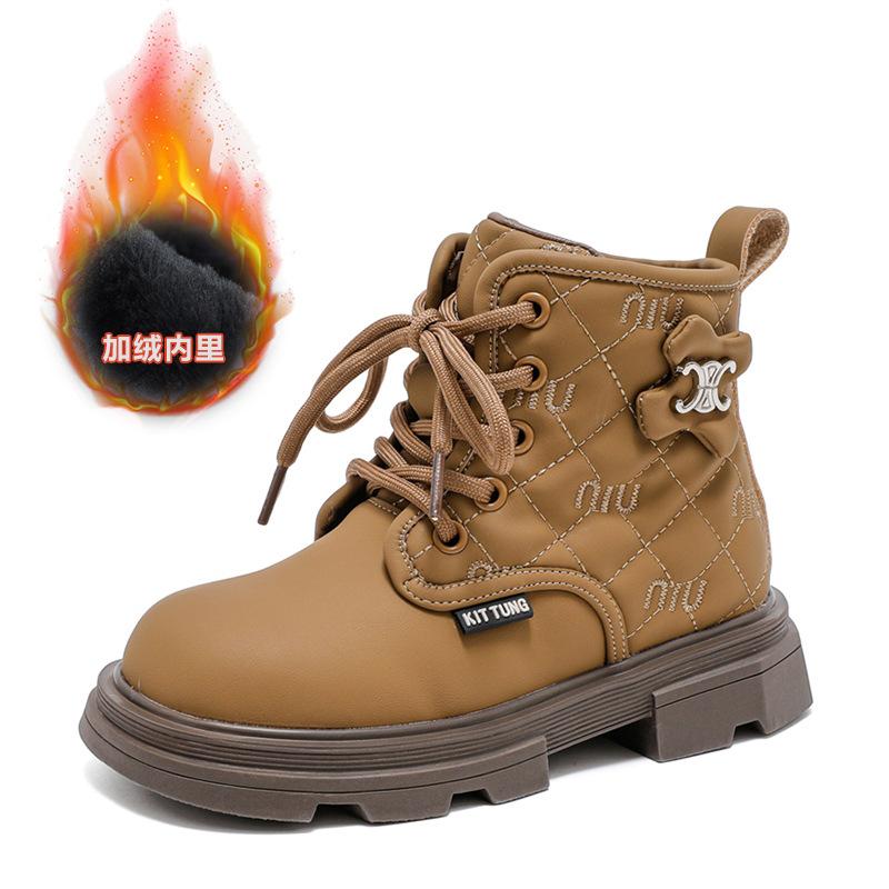New children's leather boots,  velvet girls' boots