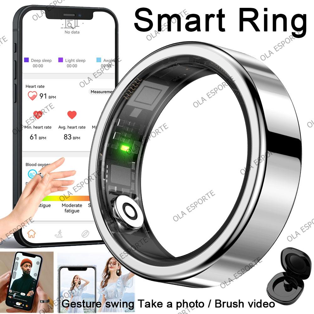 Smart Ring Men Women with Charging Case,Heart Rate Blood Oxygen Monitoring 5ATM Waterproof Multi-sports Rings For Android iOS