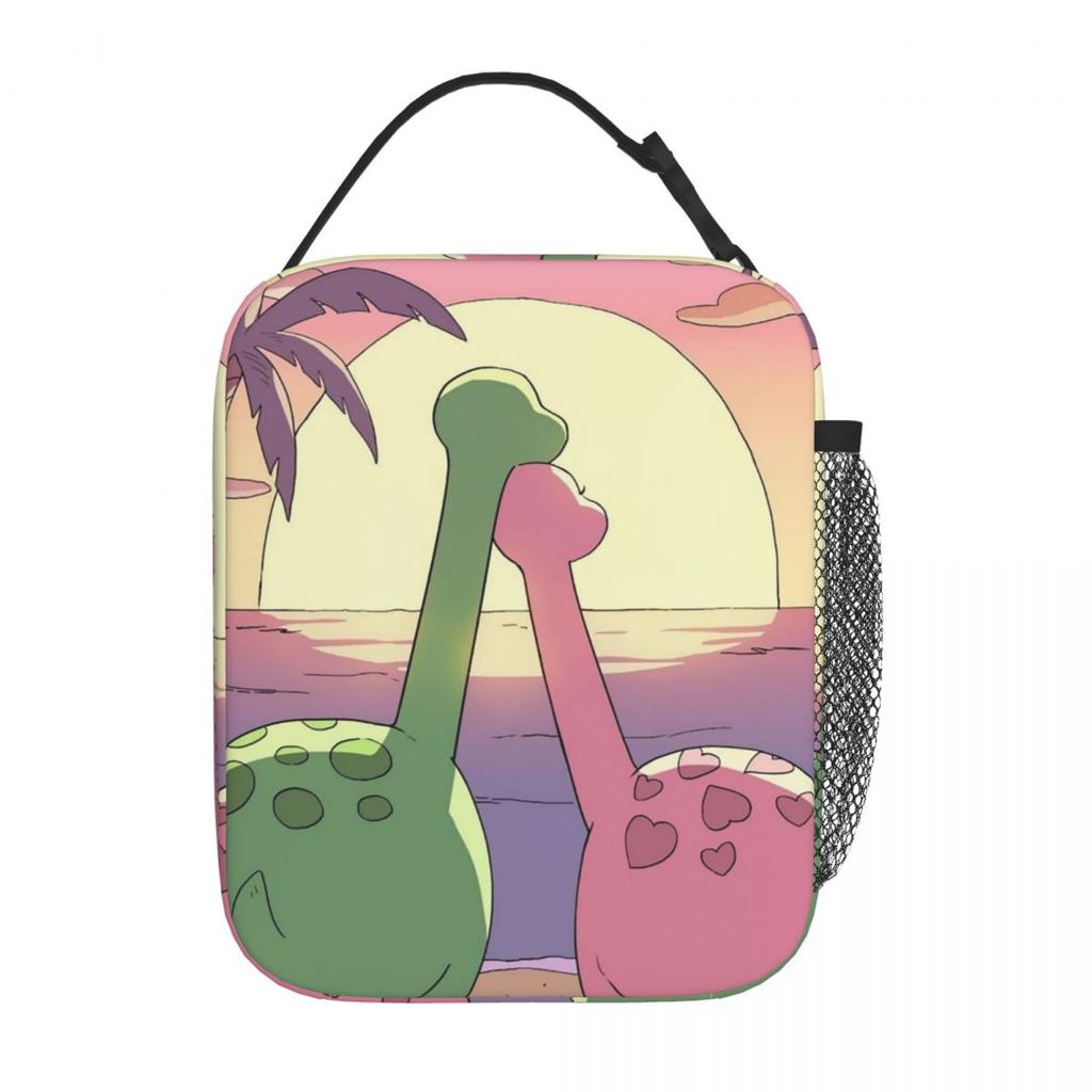 Cartoon Cute Dinosaur Couple Watching Sunset Insulated Lunch Bag for Women Kids Portable Food Boxes Thermal Lunch Box Tote
