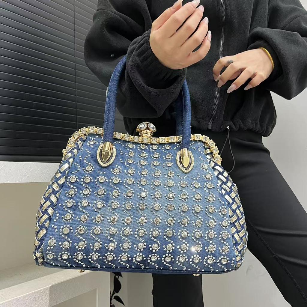 Women'S Temperament Diamond-Encrusted Handbag Celebrity Light Luxury Dinner Oblique Span Bag