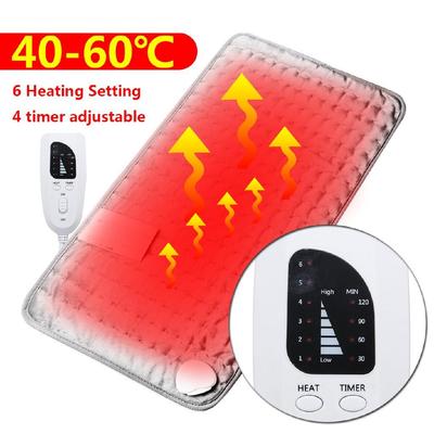 75W 6 Heating Setting Electric Thermal Therapy Heated Pad Back Neck Pain Body Relief Soft Fabric Grey Timer Safe Cosy