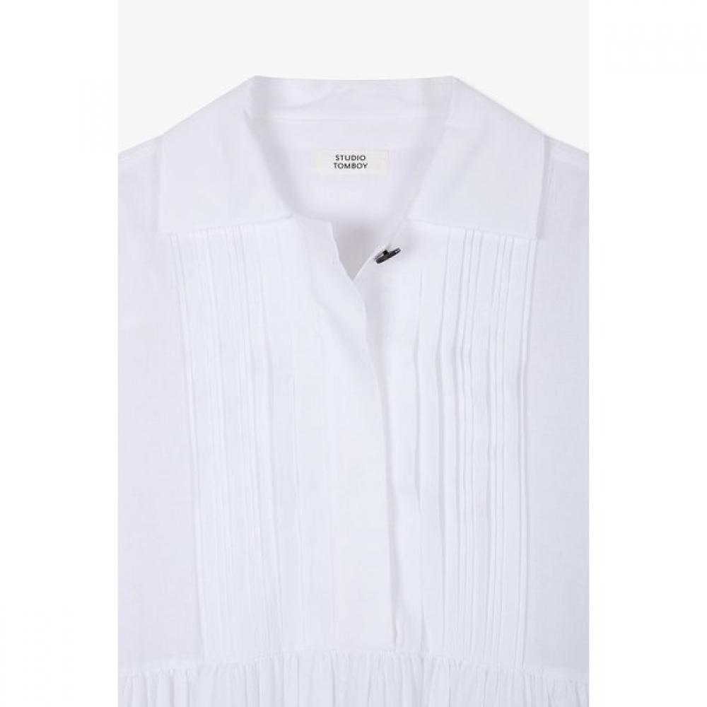 Studio Tomboy Pintuck Shirt Style Shirred Dress  9105341120ct 