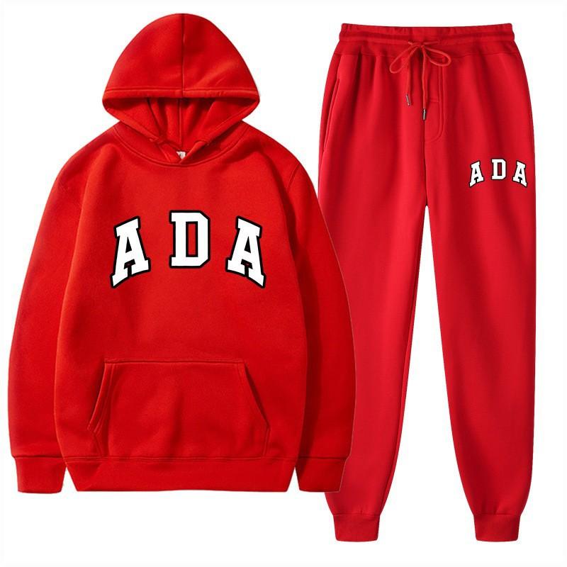 European and American Hot Casual Versatile Letters Loose Hooded ADA Sweater Velvet Men's and Women's 2-piece Set