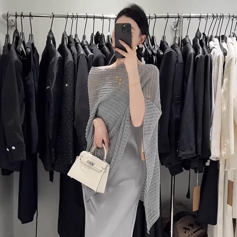 

Летняя ажурная вязаная блузка-кейп с рукавами летучая мышь для защиты от солнца для женщин серый