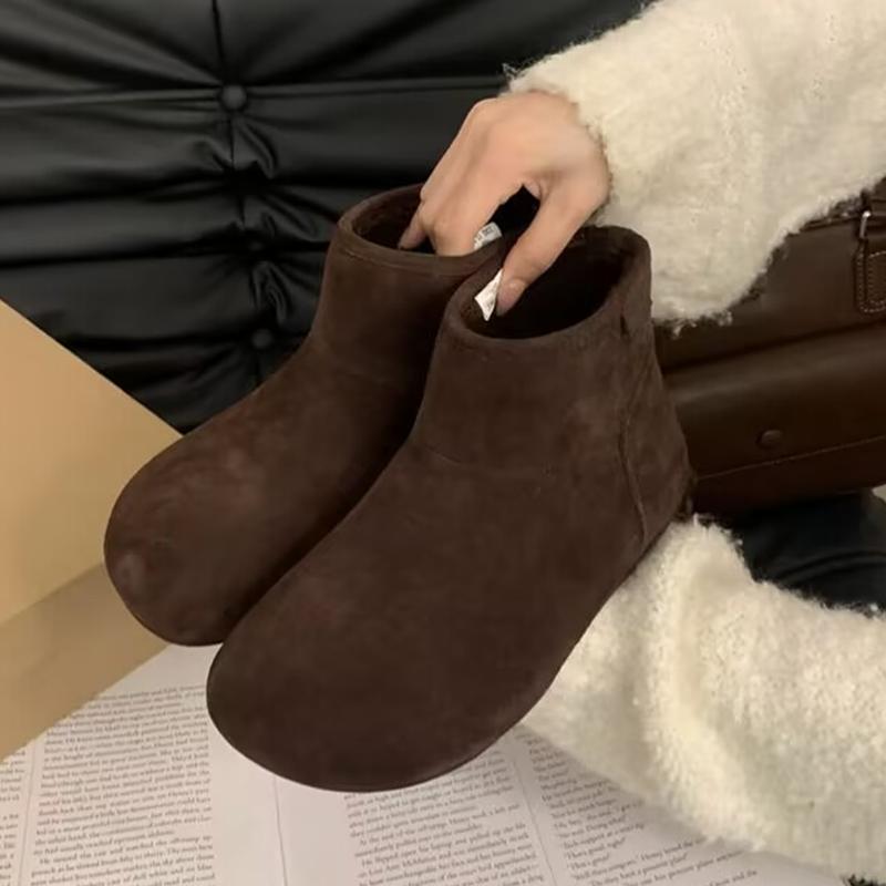 Högkvalitativa Ankel Snöskor för Kvinnor Plattor Kort Plysch Mocka Varma Skor Vinter Modekängor Märke Komfort Gång Mjuk Kvinna Stövlar