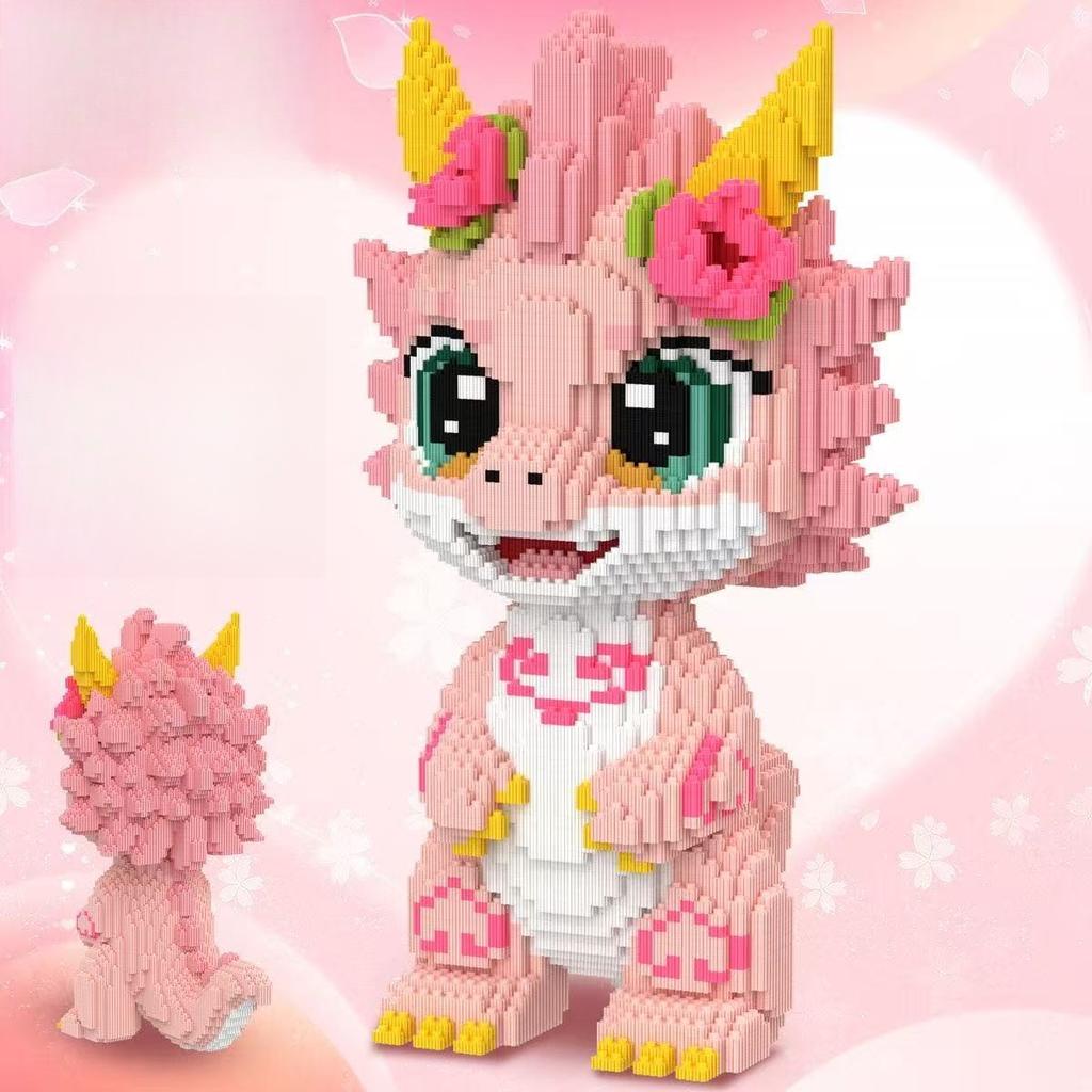 New Peach Blossom Dragon Rabbit Animal Micro Diamond Building Block Brick Toys For Kids Adult Decompression Home Ornament