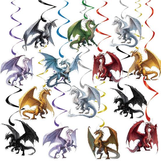 Pre-strung Dragon Birthday Party Decorations 18PCS Dragon Theme Birthday Decorations Dragon Party Favors Dragon Party Swirl Foil Hanging Ceiling