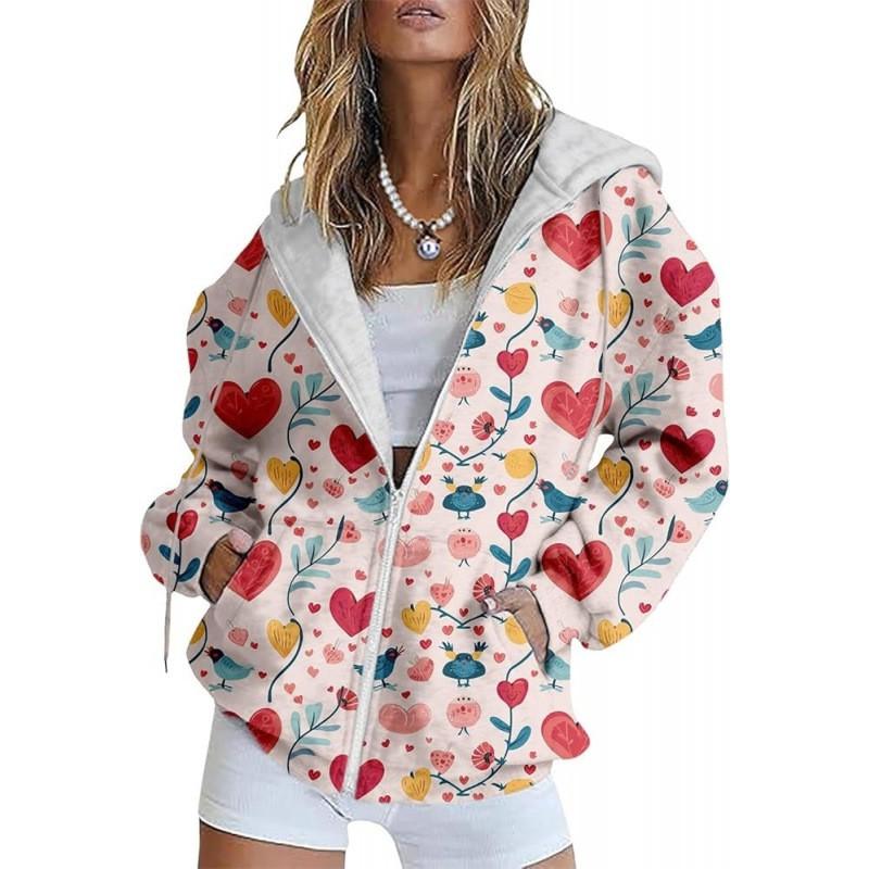 Womens Oversized Hooded Zip-Up Sweatshirt With 3D Printed Winter Casual Loose Fit