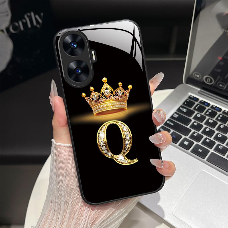 For Realme C55 4G Case Fashion Letters Hard Tempered Glass Back Covers For Realme Narzo N55 NarzoN55 C55 RMX3710 Phone Shell