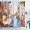 Venice Canal Shower Curtain with Hooks – Oil Painting Style, Vintage Houses & Waterway, Italian Cityscape Bathroom Decor