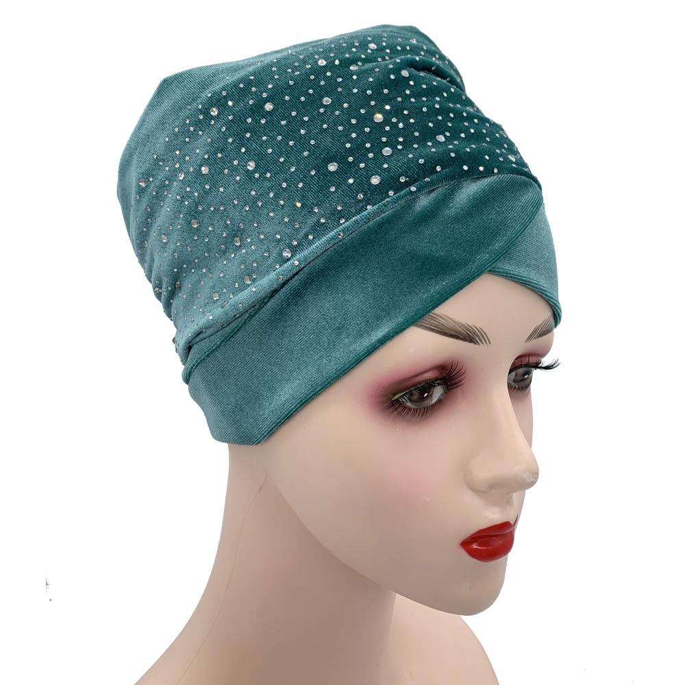 Rhinestone African Head Wraps Scarf Velvet Women'S Turban Caps Muslim Headscarf Bonnet Lady Wrap Head Scarves Turbante Mujer