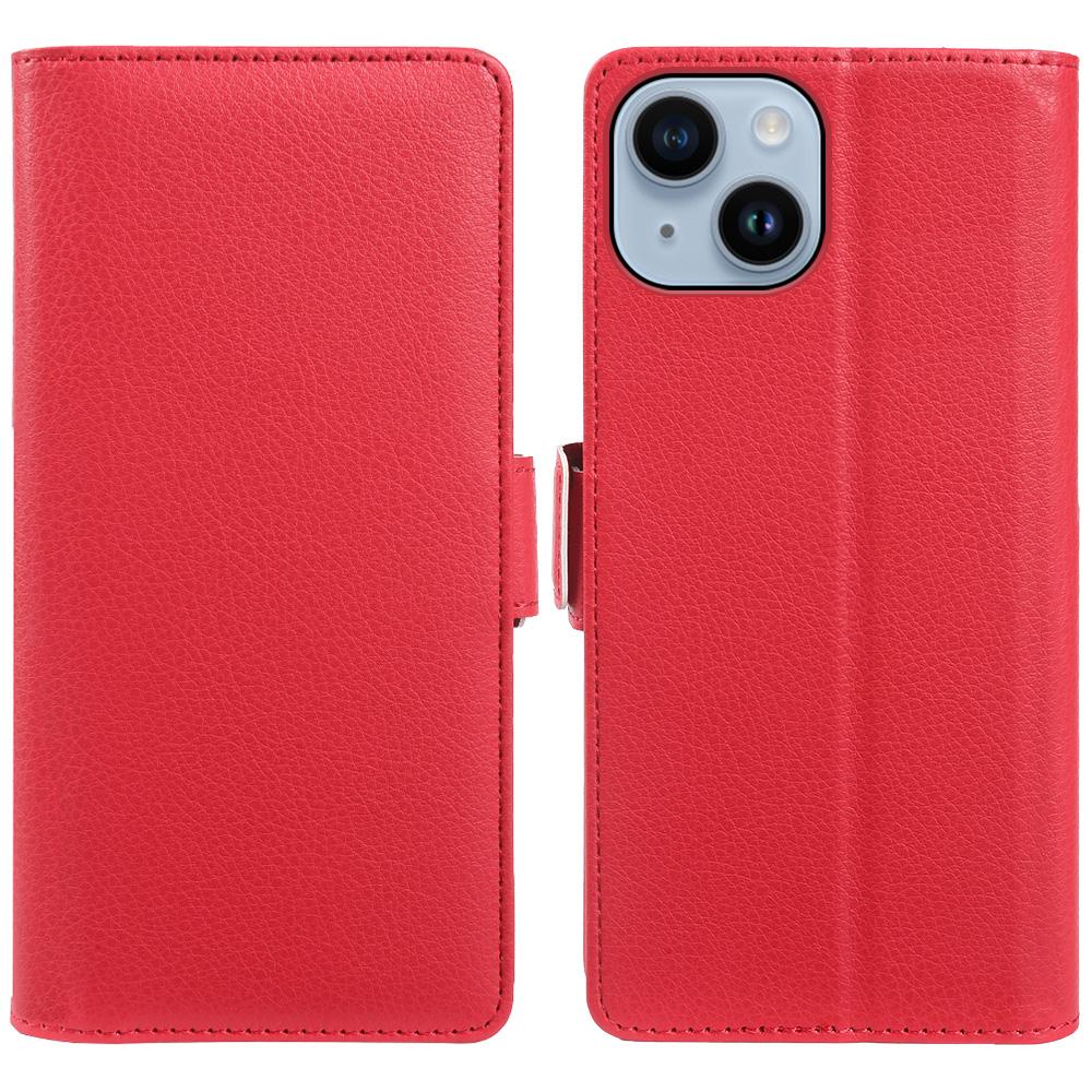 For iPhone 14 Wallet Case with Dual Magnetic Clasp Litchi Textured Leather Flip Stand Phone Cover
