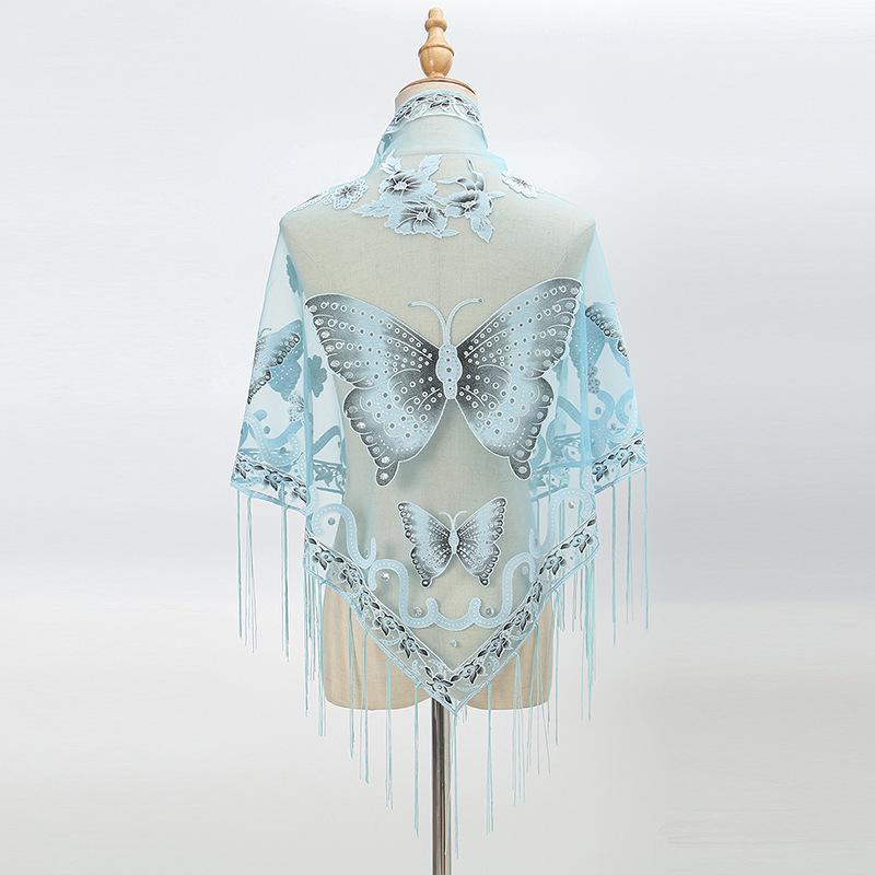 Luxury Flower Lace Hollow Scarf Butterfly Print Tassel Triangle Shawl Wraps Polyester Mesh Scarves Bridal