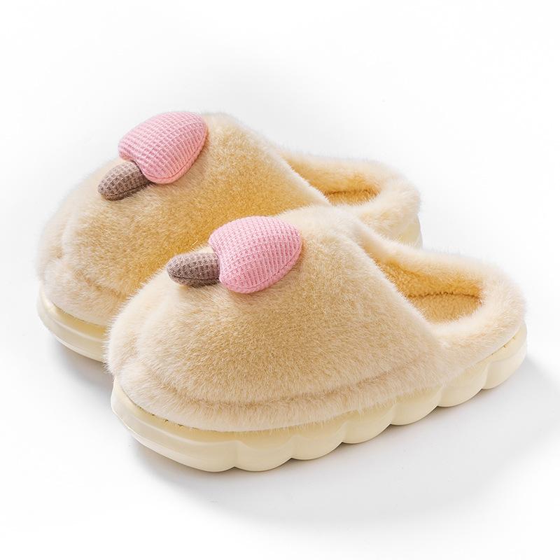 Cute Mushroom Indoor Household Cotton Slippers Autumn and Winter Plush Warm and Comfortable Thick-soled Outer Bag Shoes