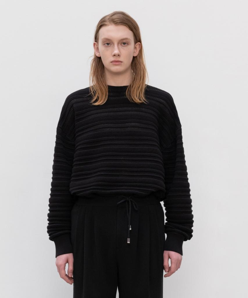 MINAV Punching Round Long Sleeve Knit [Black]