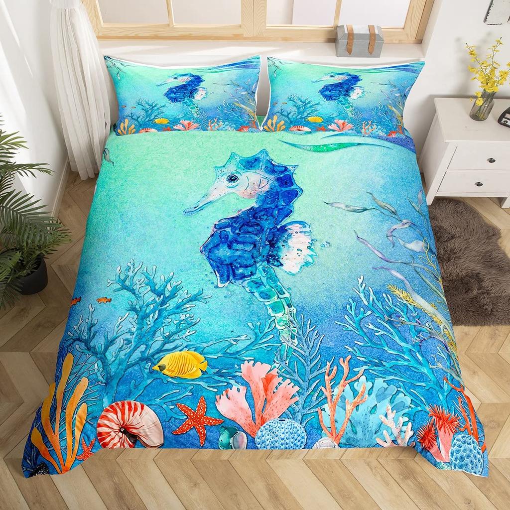 3D Octopus Sea Turtle Duvet Cover Retro Sailboat Crab Reptile Bedding Set Marine Mediterranean Style Jellyfish Comforter Cover