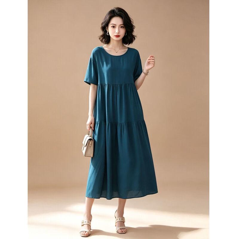 EST+II Women's Yunqi Round Neck Short Sleeve Cake Long Dress