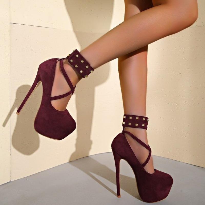Women's Thin Heel Shoes Spring New Round Head Shallow Mouth Suede Rivet Thick Soles Non-slip High Heels
