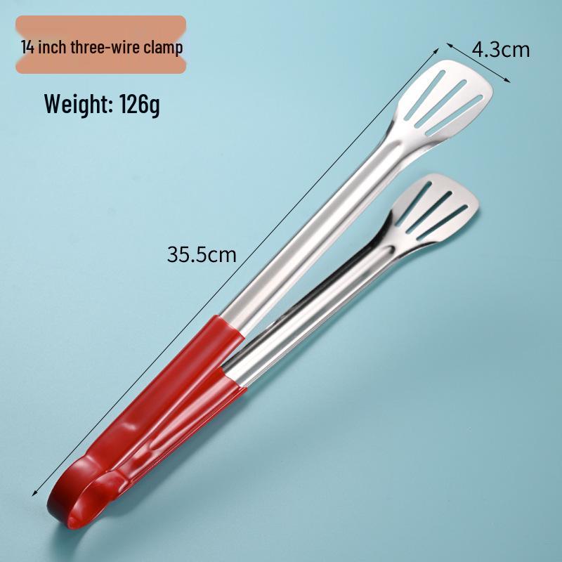 Red Silicone Stainless Steel Anti-Slip BBQ Tongs – Anti-Scald Kitchen Tongs for Bread and Food
